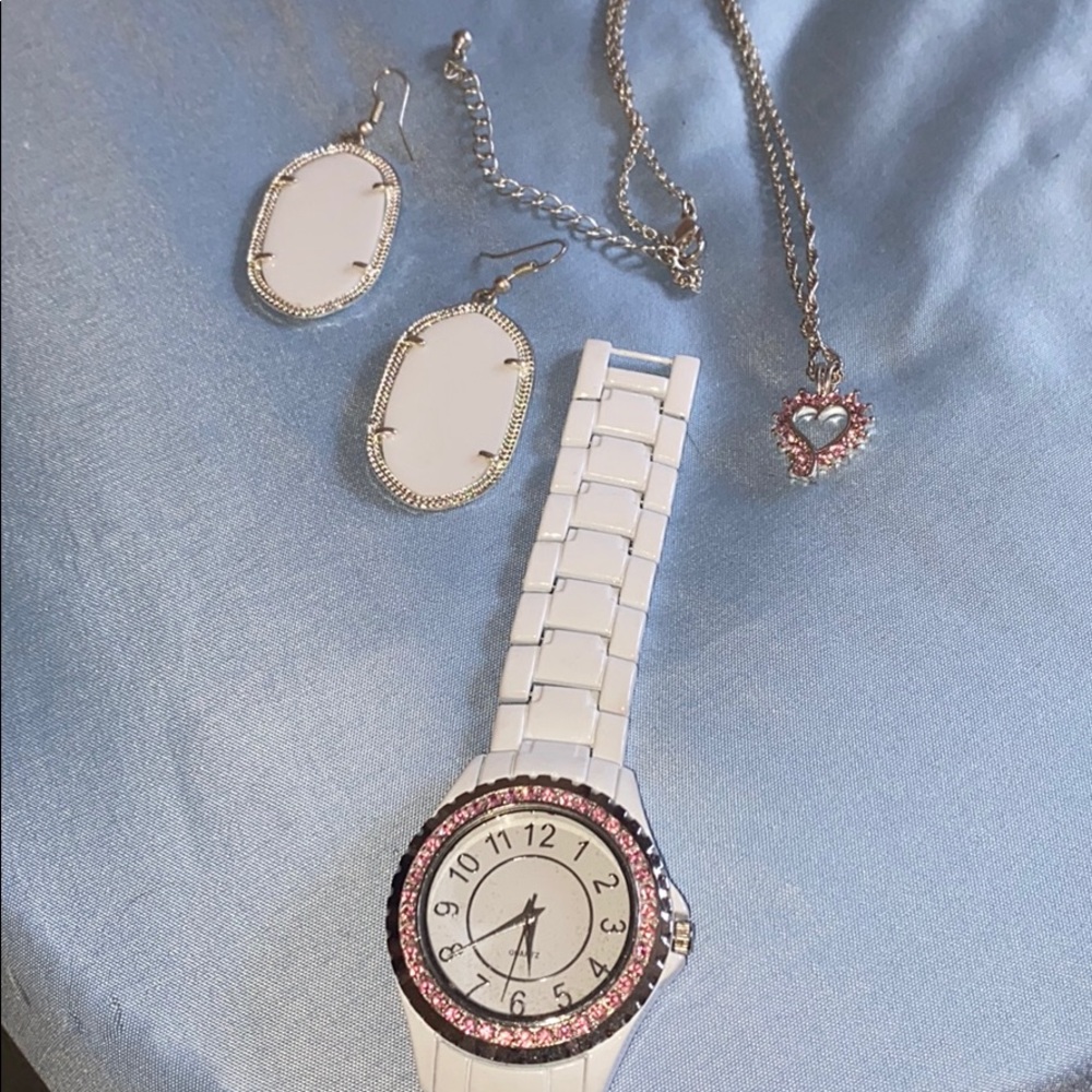 Watch earrings necklace set
